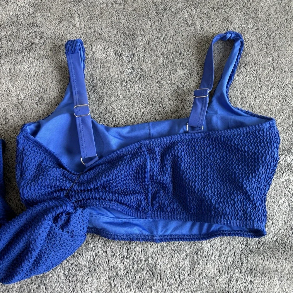 Royal Blue Smocked High Waisted Bikini Set Two Piece Swimsuit‎ Size M